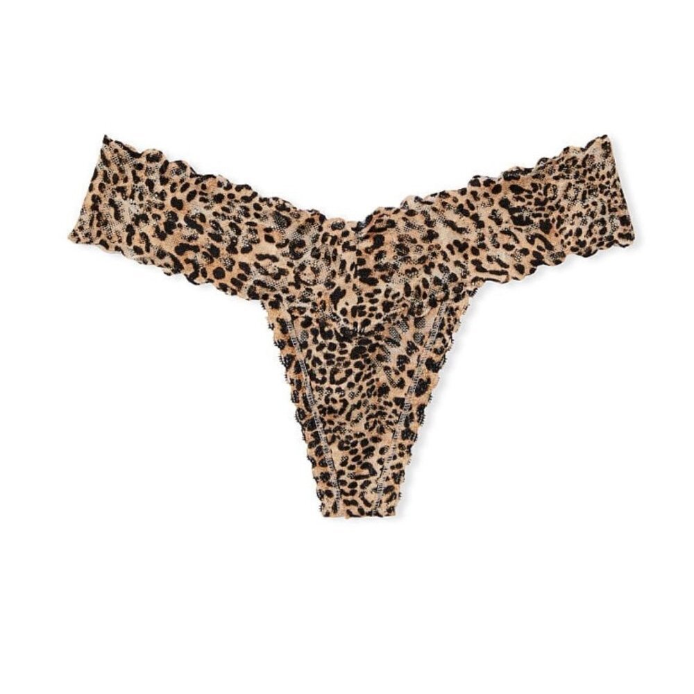 Womens Victoria Secret Lace-up Thong Panty Size L Leopard